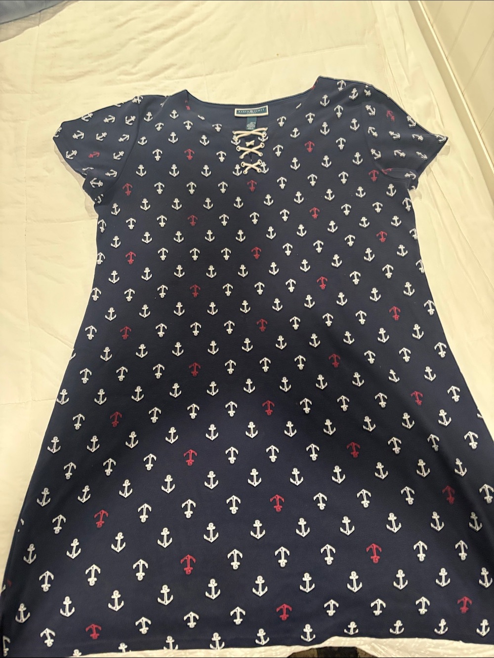Karen Scott Navy Anchor-Print Casual Dress with Red & White Anchors